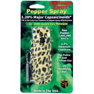 Pepper Shot 1/2 oz Pepper Spray Leatherette Holster – Cheetah Black/Yellow