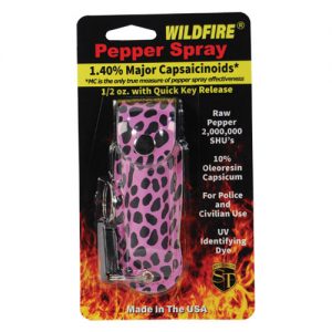 Wildfire™ Pepper Spray 1.4% MC 1/2 oz With Leatherette Holster – Cheetah Black/Pink