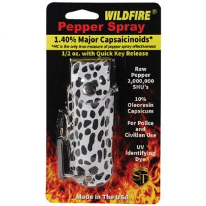 Wildfire™ Pepper Spray 1.4% MC 1/2 oz With Leatherette Holster – Cheetah Black/White