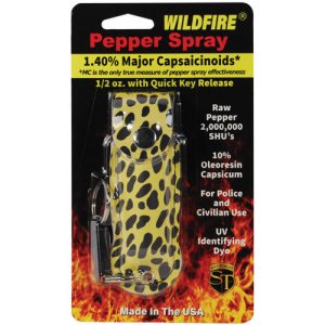 Wildfire™ Pepper Spray 1.4% MC 1/2 oz With Leatherette Holster – Cheetah Black/Yellow