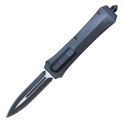 OTF(Out The Front) automatic heavy duty knife double edge blade - front view blade displayed