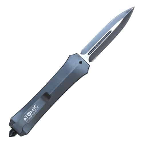 OTF(Out The Front) automatic heavy duty knife double edge blade - back view blade displayed