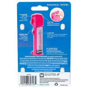 Mace Personal Model Pepper Spray and UV Dye - back view package Pink