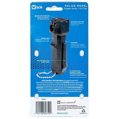 Mace Police Model Pepper Spray and UV Dye - back view package