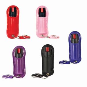 Pepper Shot 1.2% MC ½ oz Halo Holster - Pink, Red, Purple, Blue, and Black group front view