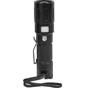Compact Flashlight Upright View with clip and handle